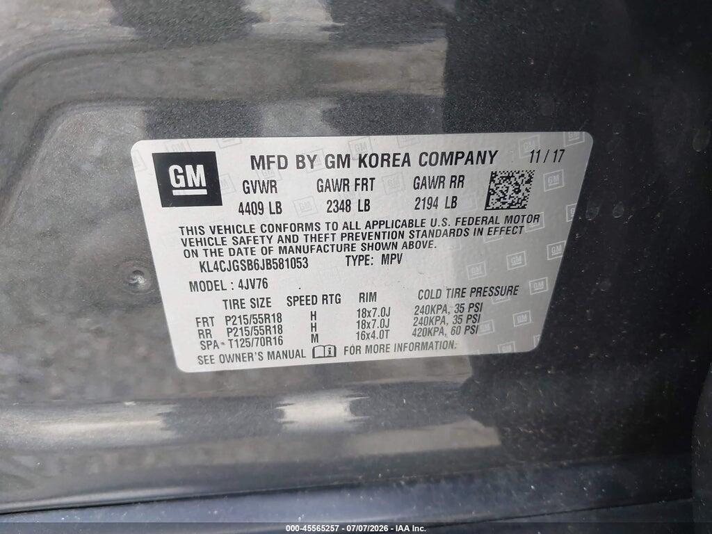 KL4CJGSB6JB581053 2018 BUICK ENCORE photo no. 9