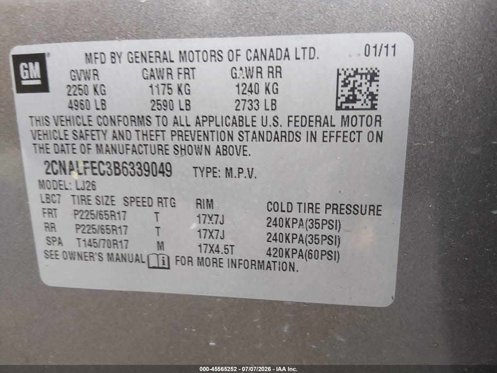2CNALFEC3B6339049 2011 CHEVROLET EQUINOX photo no. 9