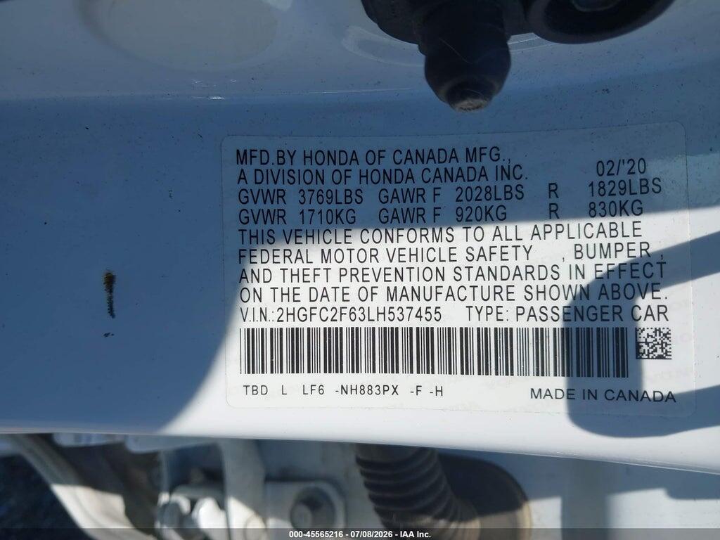 2HGFC2F63LH537455 2020 HONDA CIVIC photo no. 9
