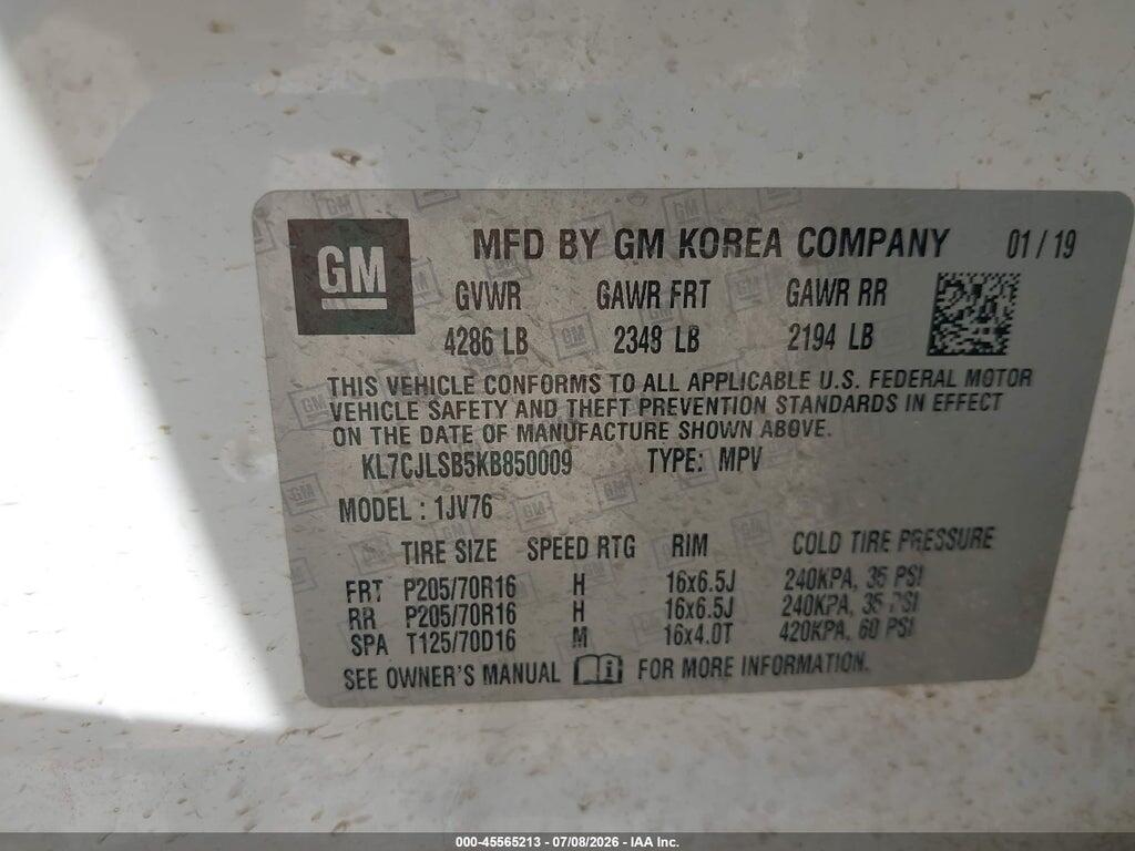 KL7CJLSB5KB850009 2019 CHEVROLET TRAX photo no. 9