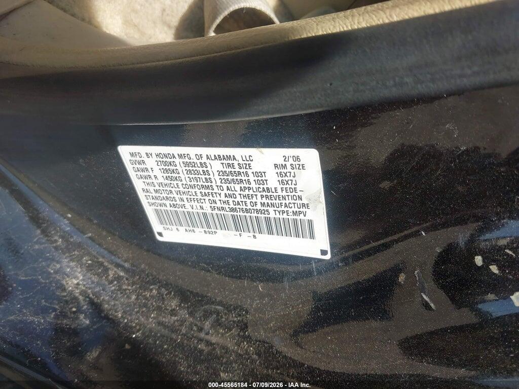 5FNRL38676B078925 2006 HONDA ODYSSEY photo no. 9