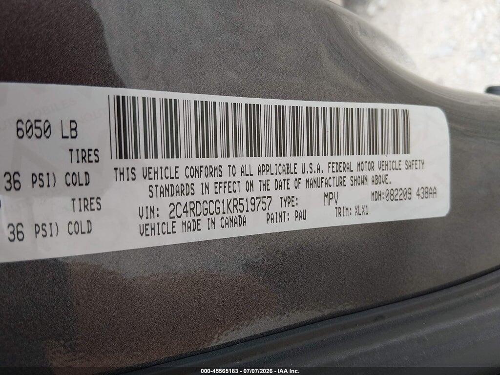 2C4RDGCG1KR519757 2019 DODGE GRAND CARAVAN photo no. 9