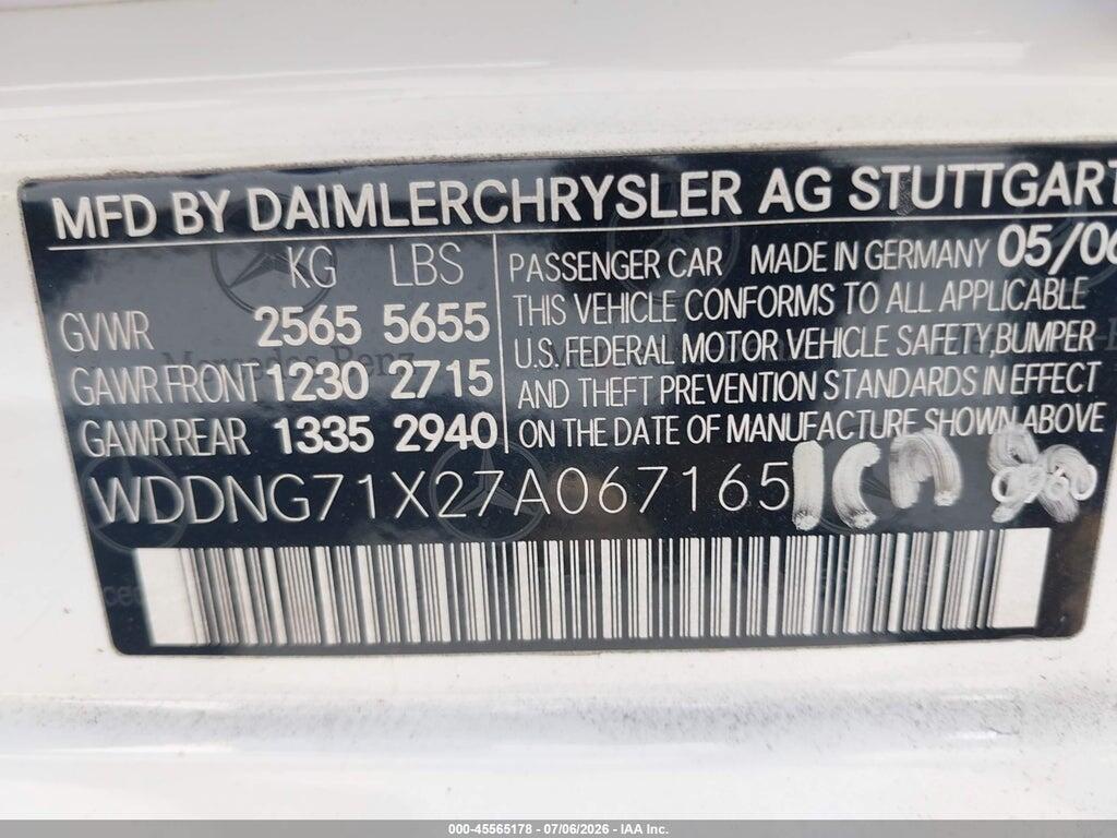 WDDNG71X27A067165 2007 MERCEDES-BENZ S 550 photo no. 9