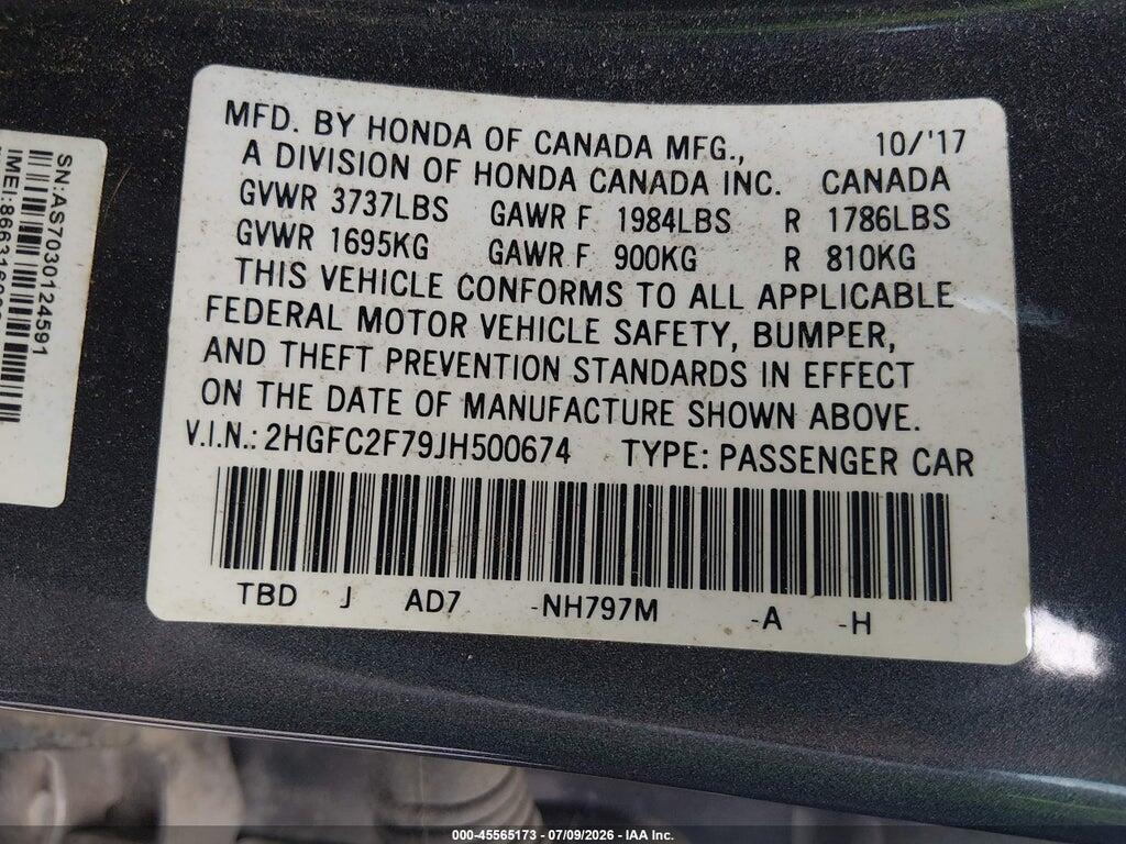 2HGFC2F79JH500674 2018 HONDA CIVIC photo no. 9