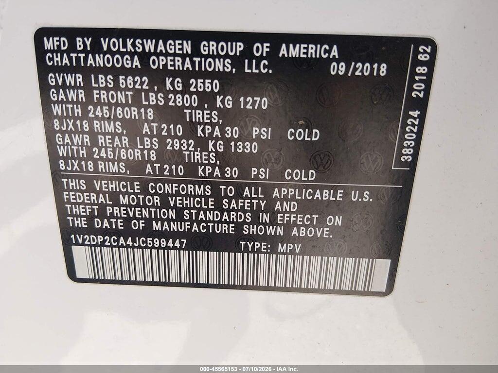 1V2DP2CA4JC599447 2018 VOLKSWAGEN ATLAS photo no. 9