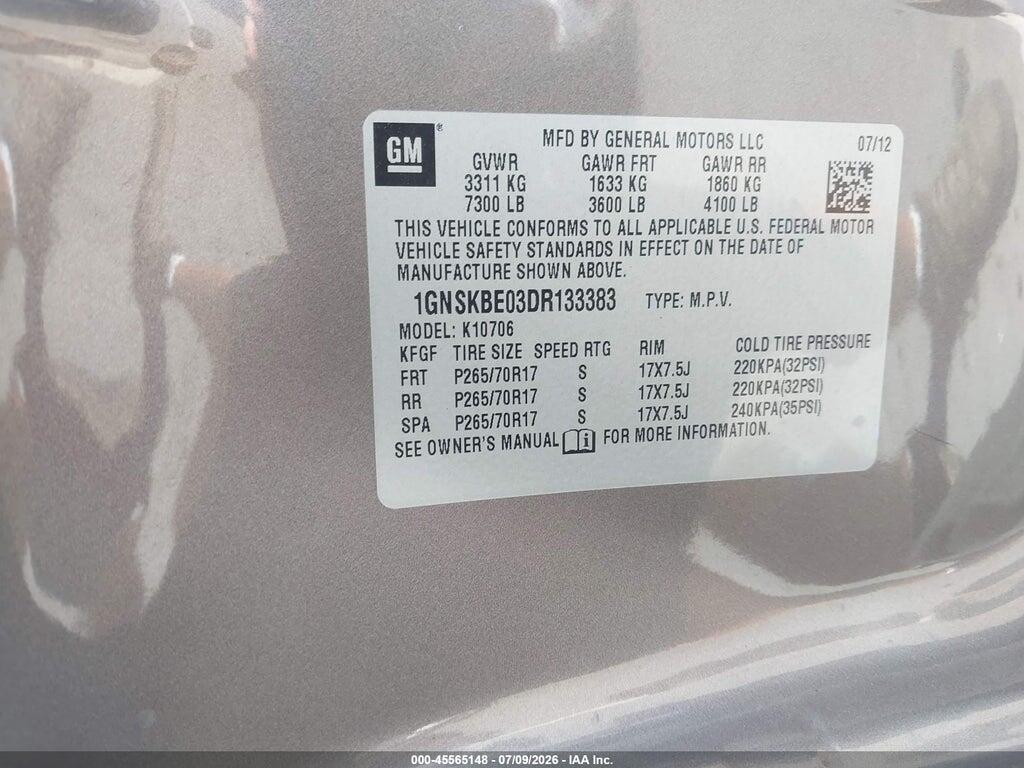 1GNSKBE03DR133383 2013 CHEVROLET TAHOE photo no. 9