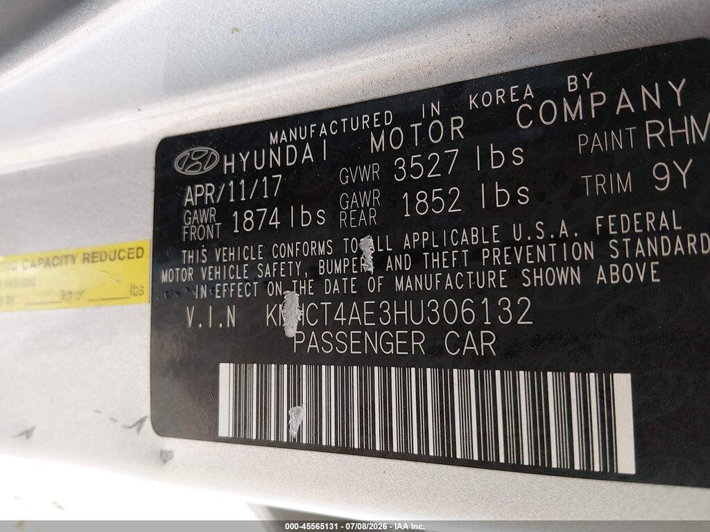 KMHCT4AE3HU306132 2017 HYUNDAI ACCENT photo no. 9
