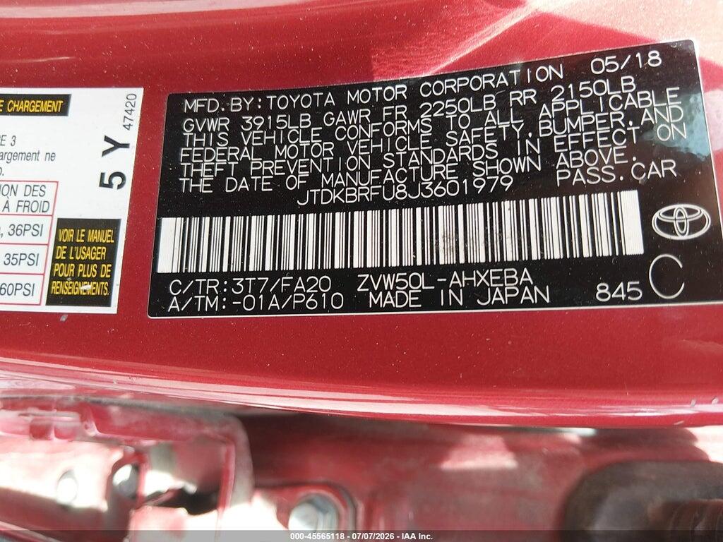 JTDKBRFU8J3601979 2018 TOYOTA PRIUS photo no. 9