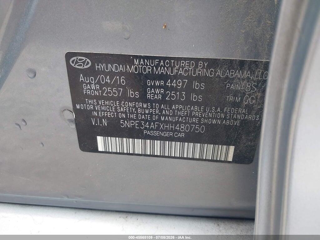 5NPE34AFXHH480750 2017 HYUNDAI SONATA photo no. 9
