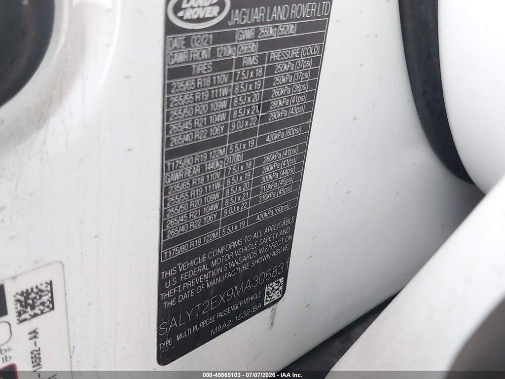 SALYT2EX9MA306831 2021 LAND ROVER RANGE ROVER VELAR photo no. 9