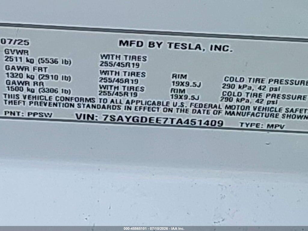 7SAYGDEE7TA451409 2026 TESLA MODEL Y photo no. 9