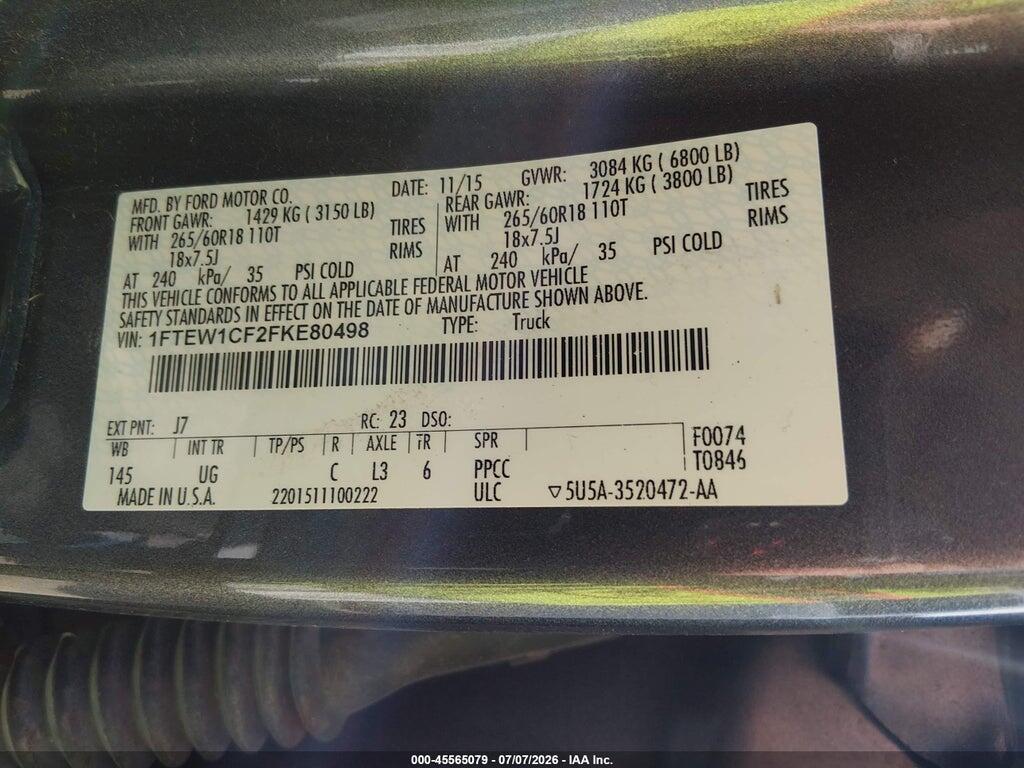 1FTEW1CF2FKE80498 2015 FORD F-150 photo no. 9