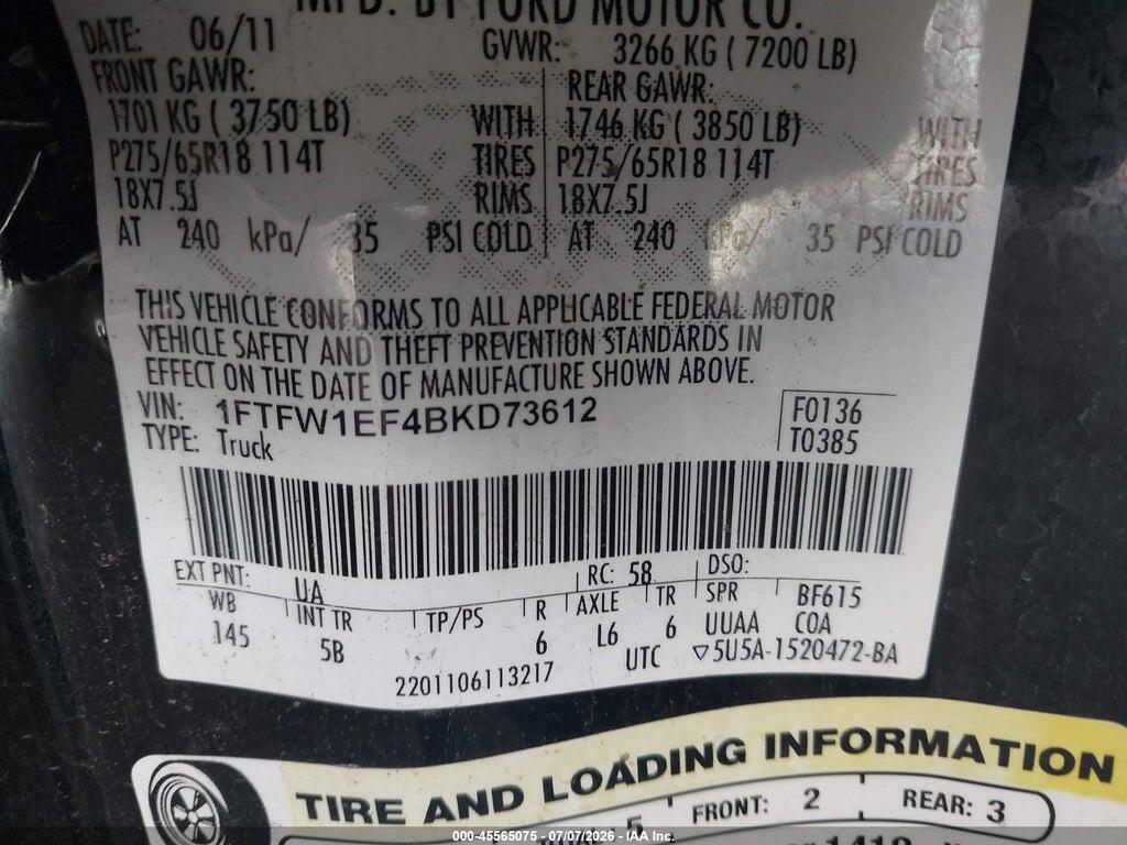 1FTFW1EF4BKD73612 2011 FORD F-150 photo no. 9
