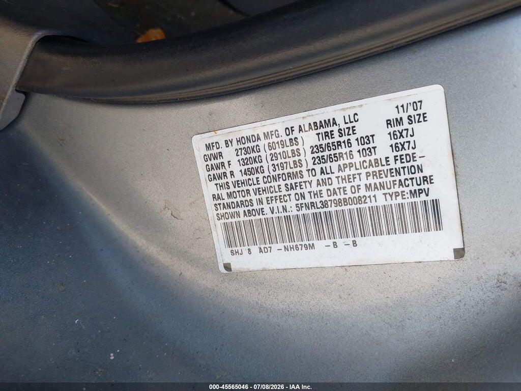 5FNRL38798B008211 2008 HONDA ODYSSEY photo no. 9