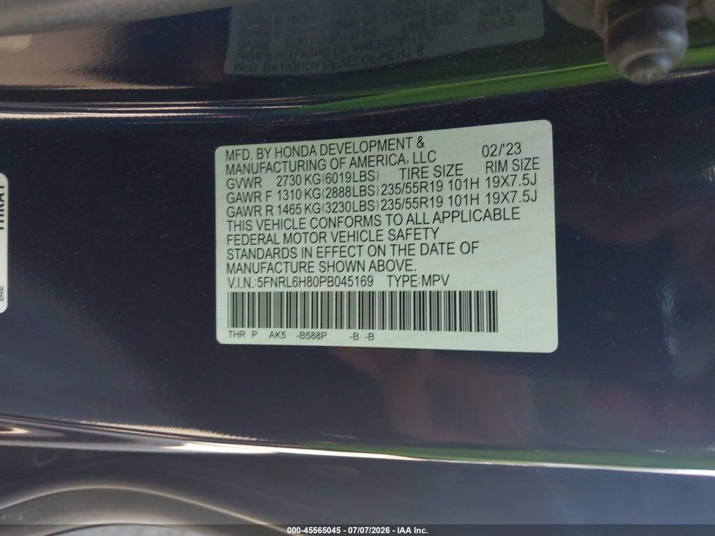5FNRL6H80PB045169 2023 HONDA ODYSSEY photo no. 9