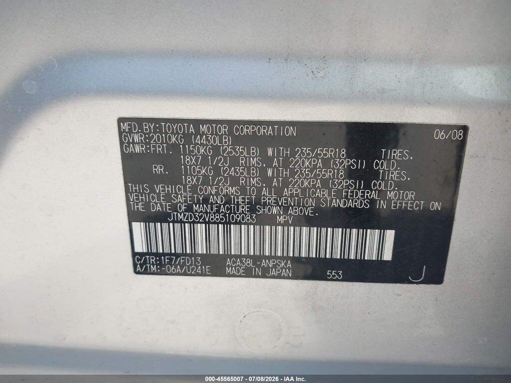 JTMZD32V885109083 2008 TOYOTA RAV4 photo no. 9