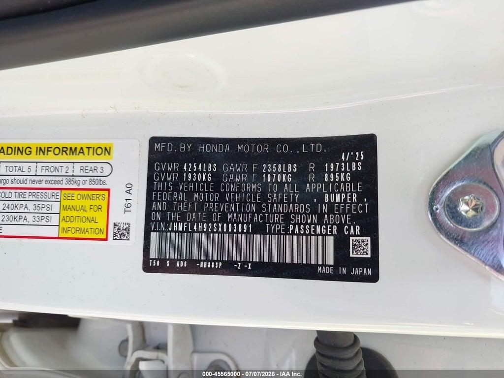 JHMFL4H92SX003891 2025 HONDA CIVIC HYBRID photo no. 9