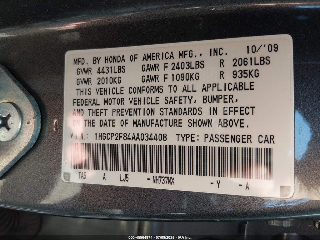 1HGCP2F84AA034408 2010 HONDA ACCORD photo no. 9