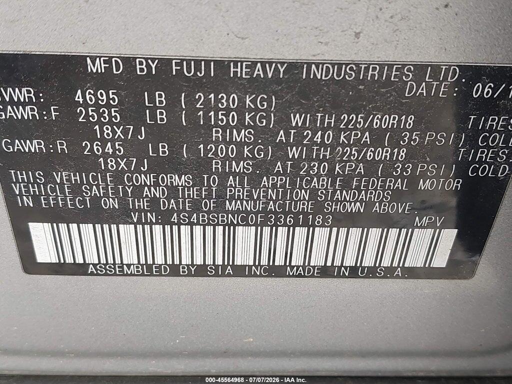 4S4BSBNC0F3361183 2015 SUBARU OUTBACK photo no. 9