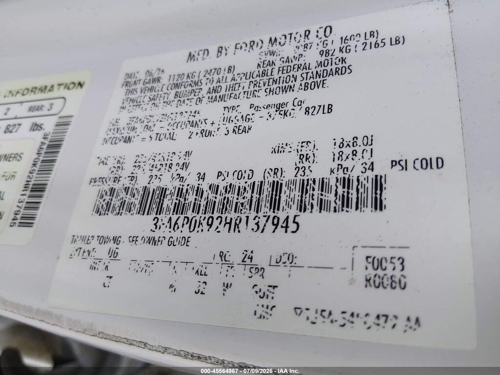 3FA6P0K92HR137945 2017 FORD FUSION photo no. 9