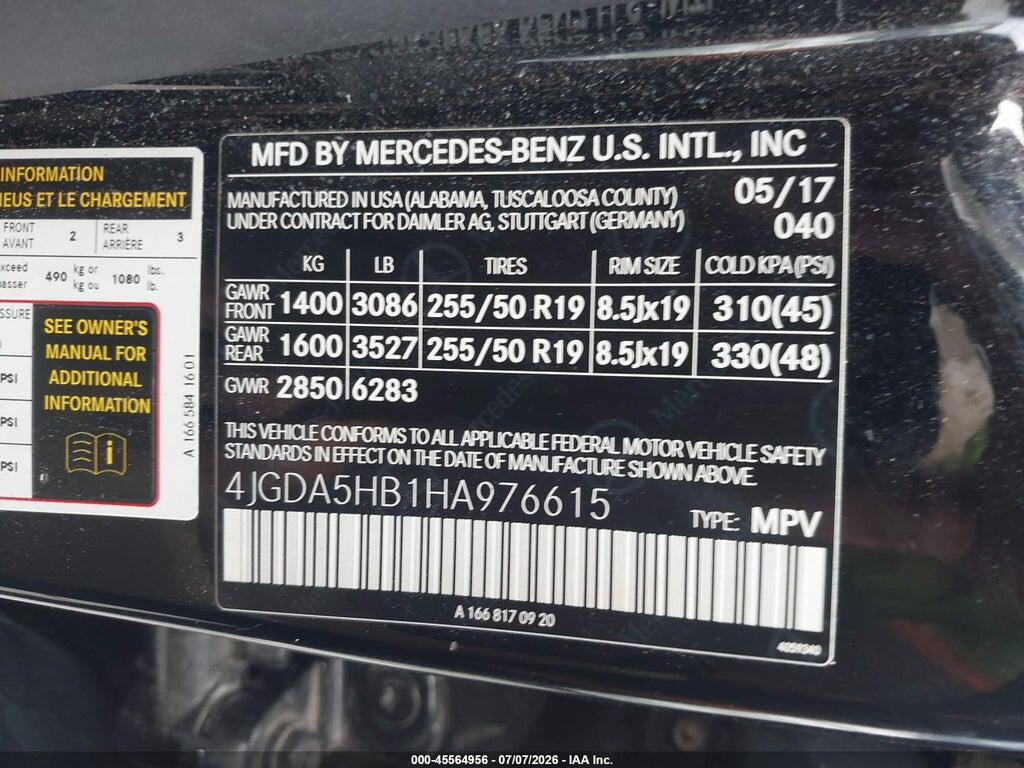 4JGDA5HB1HA976615 2017 MERCEDES-BENZ GLE 350 photo no. 9