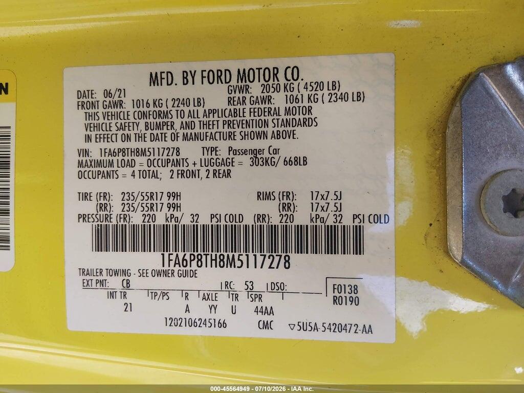 1FA6P8TH8M5117278 2021 FORD MUSTANG photo no. 9