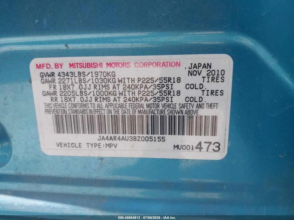 JA4AR4AU3BZ005155 2011 MITSUBISHI OUTLANDER SPORT photo no. 9
