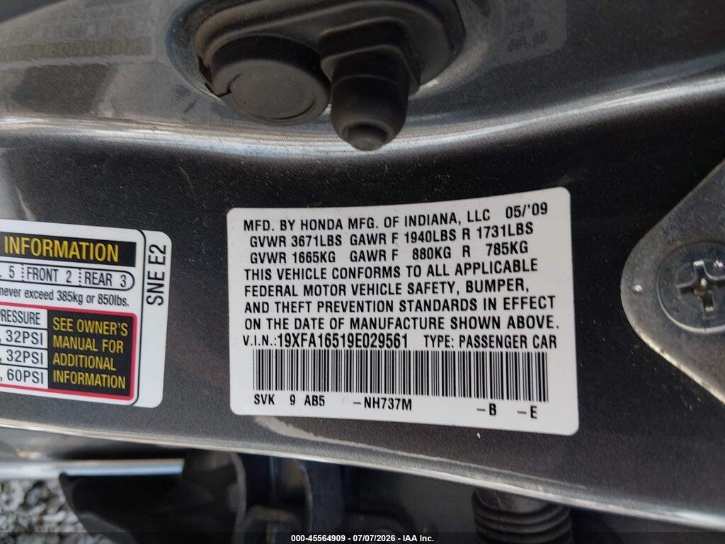 19XFA16519E029561 2009 HONDA CIVIC photo no. 9