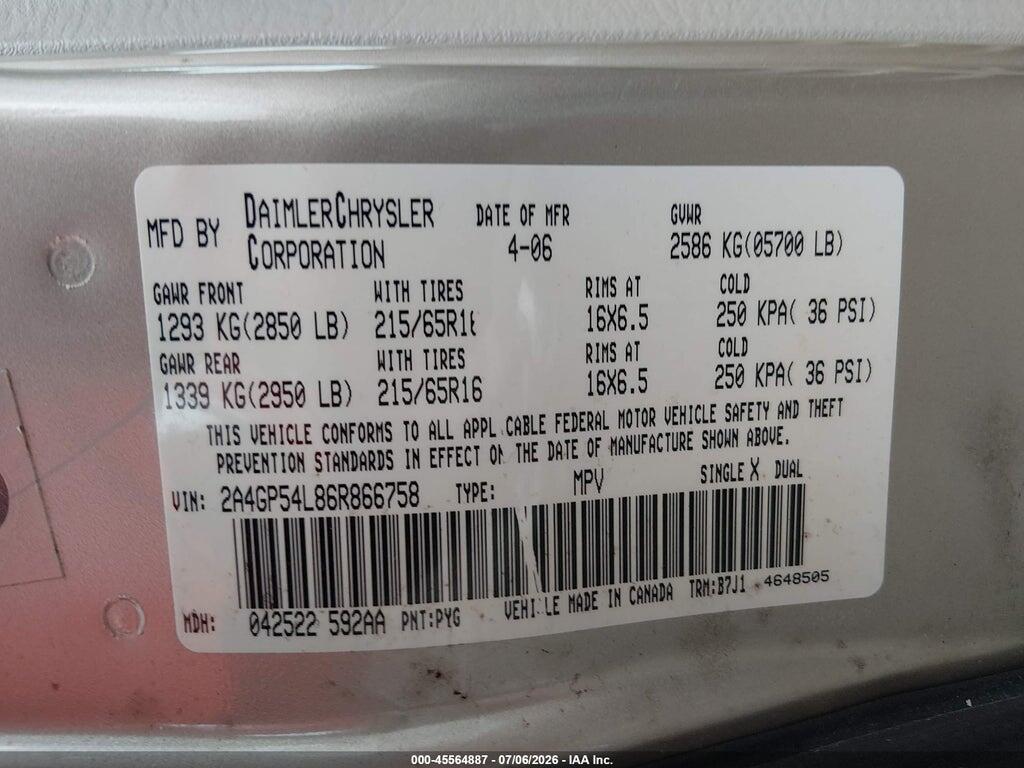 2A4GP54L86R866758 2006 CHRYSLER TOWN & COUNTRY photo no. 9