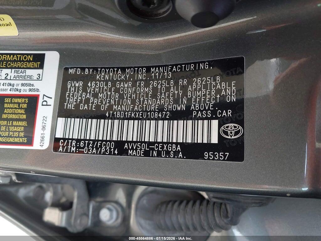 4T1BD1FKXEU108472 2014 TOYOTA CAMRY HYBRID photo no. 9