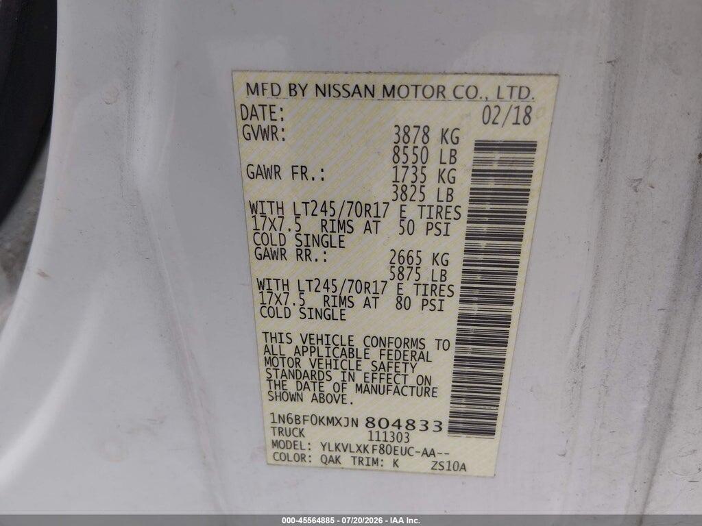 1N6BF0KMXJN804833 2018 NISSAN NV CARGO NV1500 photo no. 9