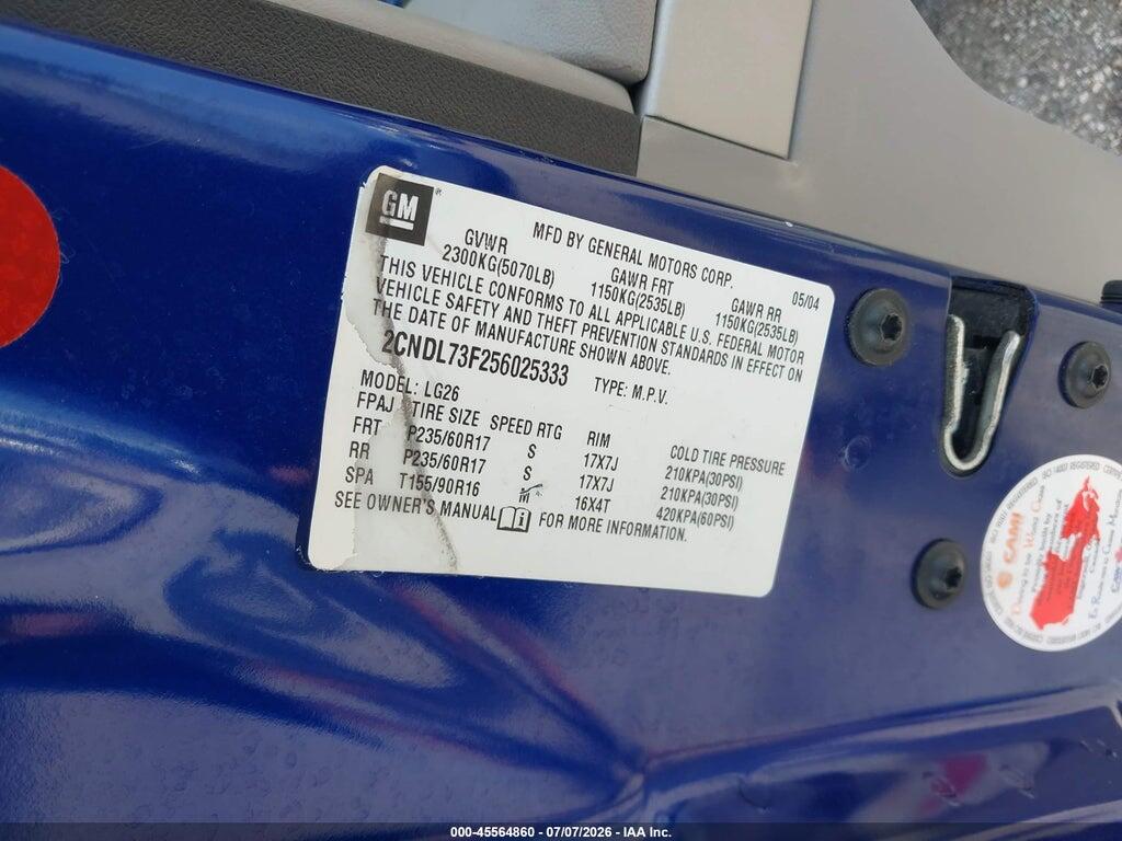 2CNDL73F256025333 2005 CHEVROLET EQUINOX photo no. 9