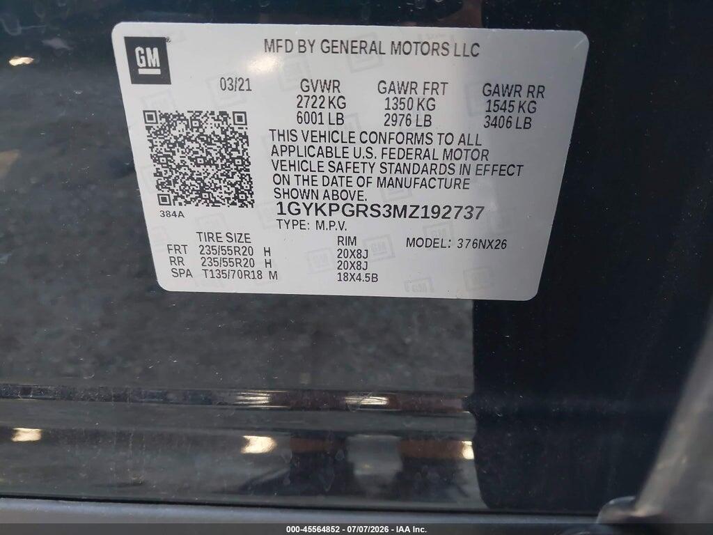 1GYKPGRS3MZ192737 2021 CADILLAC XT6 photo no. 9