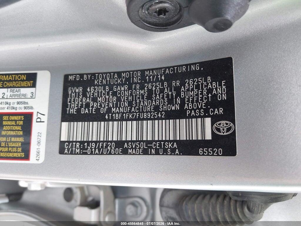 4T1BF1FK7FU892542 2015 TOYOTA CAMRY photo no. 9