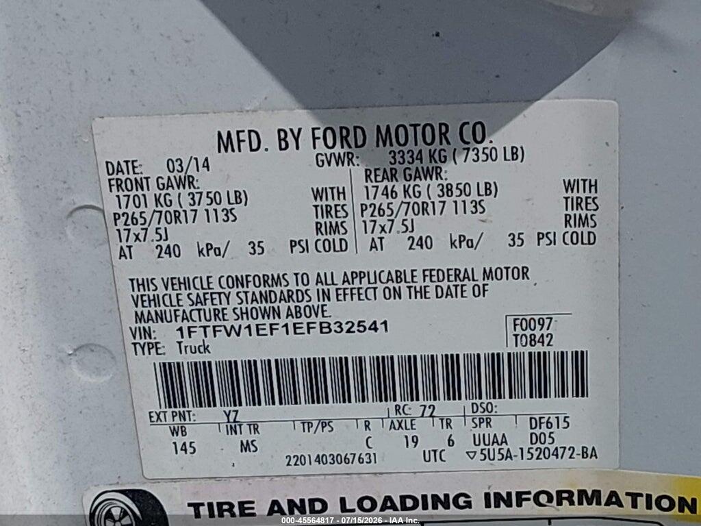 1FTFW1EF1EFB32541 2014 FORD F-150 photo no. 9