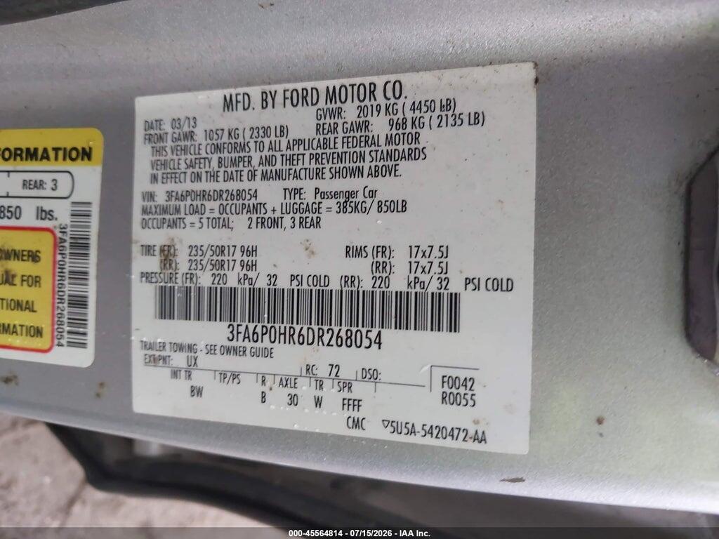 3FA6P0HR6DR268054 2013 FORD FUSION photo no. 9