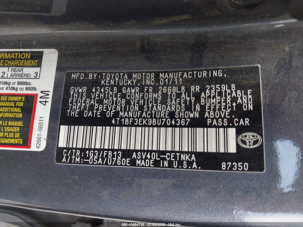 4T1BF3EK9BU704367 2011 TOYOTA CAMRY photo no. 9
