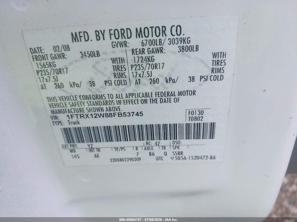 1FTRX12W88FB53745 2008 FORD F-150 photo no. 9