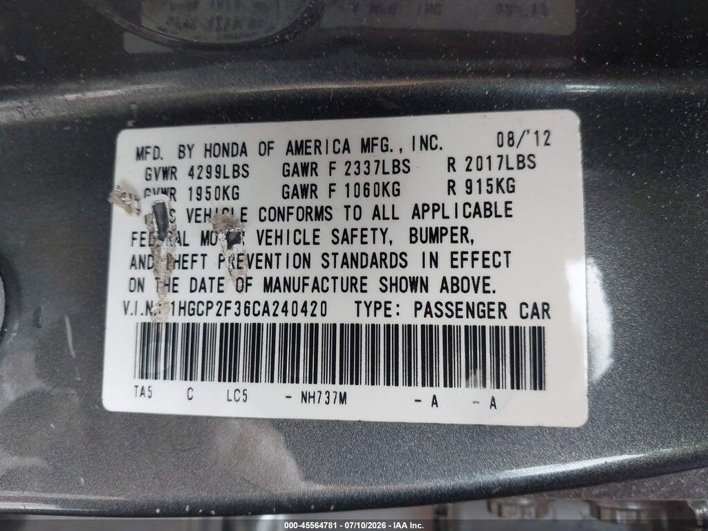 1HGCP2F36CA240420 2012 HONDA ACCORD photo no. 9