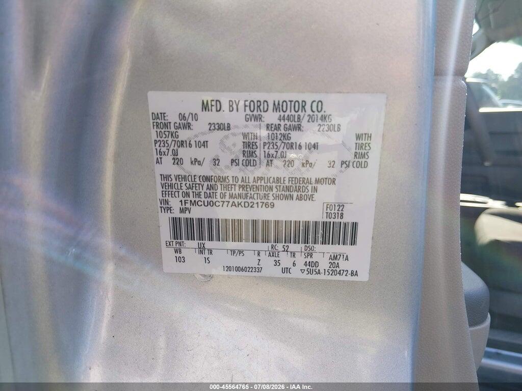 1FMCU0C77AKD21769 2010 FORD ESCAPE photo no. 9