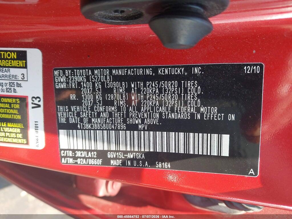 4T3BK3BB5BU047896 2011 TOYOTA VENZA photo no. 9