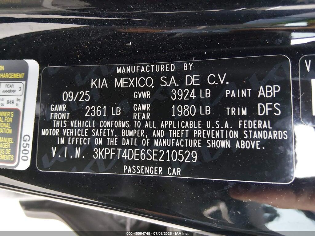 3KPFT4DE6SE210529 2025 KIA K4 photo no. 9