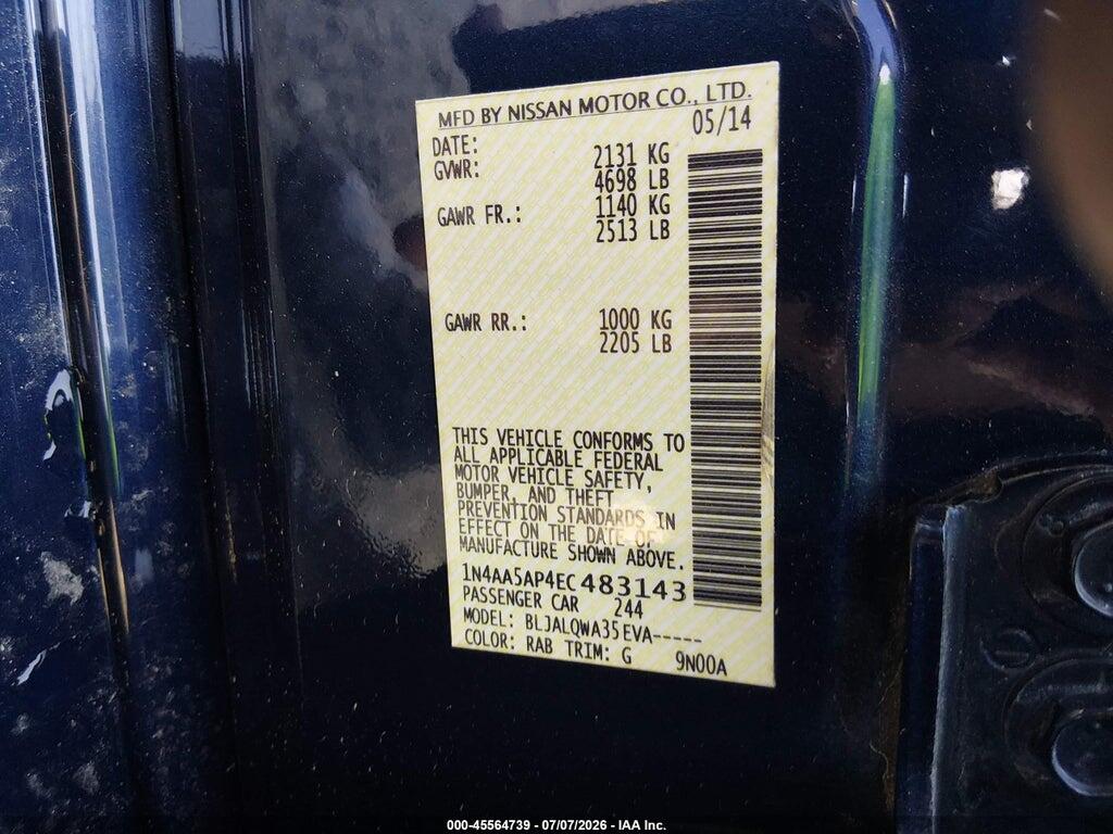 1N4AA5AP4EC483143 2014 NISSAN MAXIMA photo no. 9