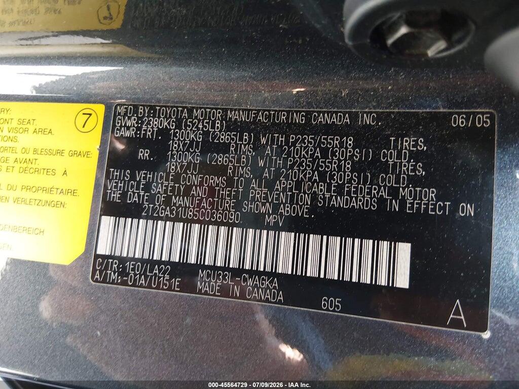 2T2GA31U85C036090 2005 LEXUS RX 330 photo no. 9