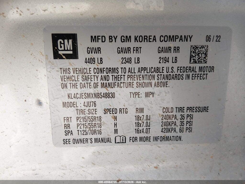 KL4CJESMXNB548830 2022 BUICK ENCORE photo no. 9