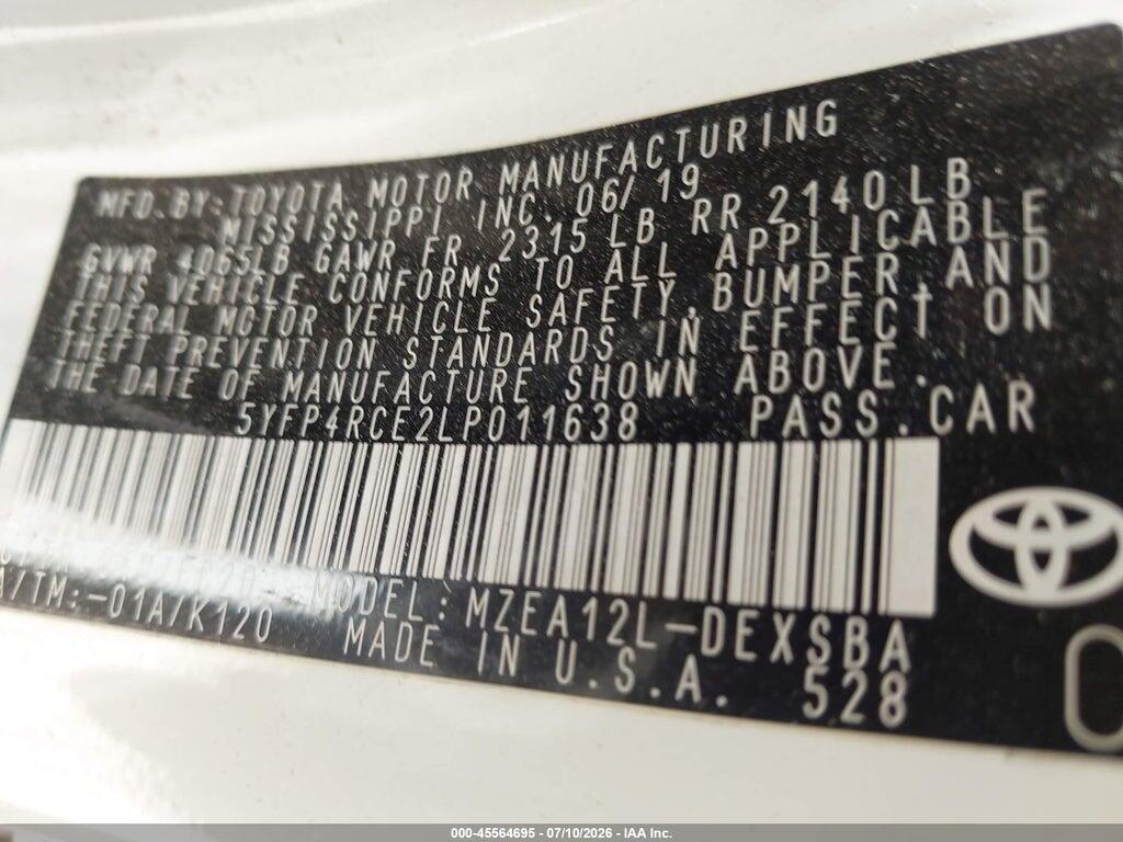 5YFP4RCE2LP011638 2020 TOYOTA COROLLA photo no. 9