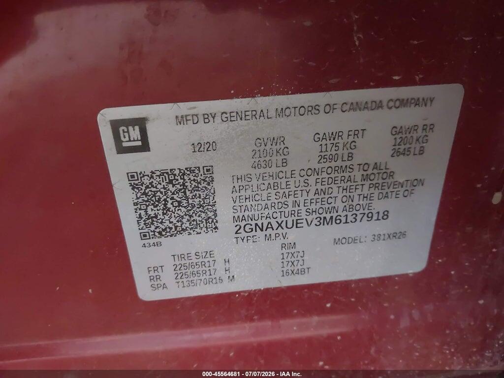 2GNAXUEV3M6137918 2021 CHEVROLET EQUINOX photo no. 9
