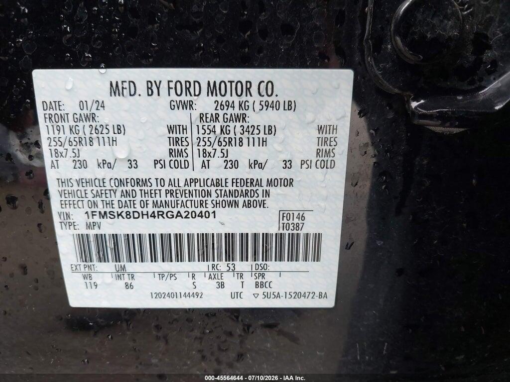 1FMSK8DH4RGA20401 2024 FORD EXPLORER photo no. 9