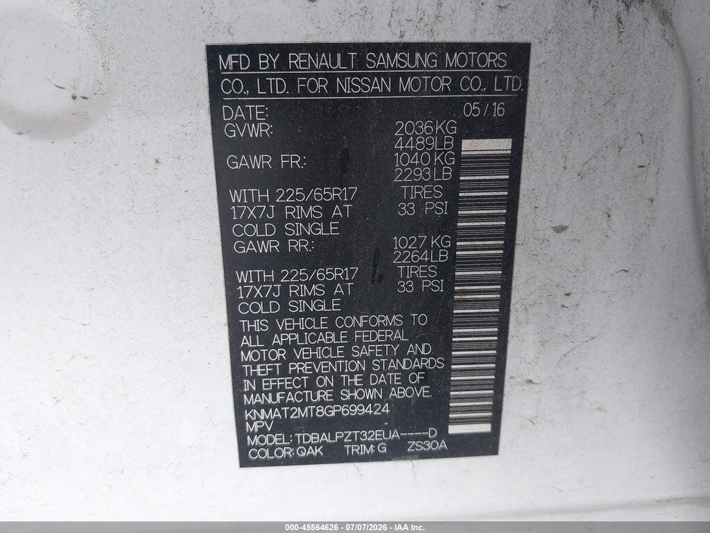 KNMAT2MT8GP699424 2016 NISSAN ROGUE photo no. 9