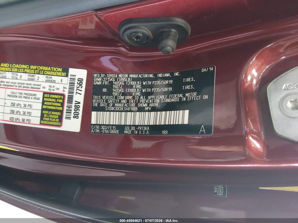 5TDXK3DC6ES481889 2014 TOYOTA SIENNA photo no. 9